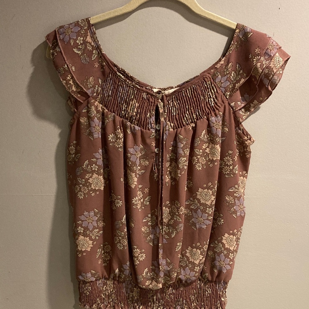 Indulge Mauve Floral Blouse with Ruffle Sleeves